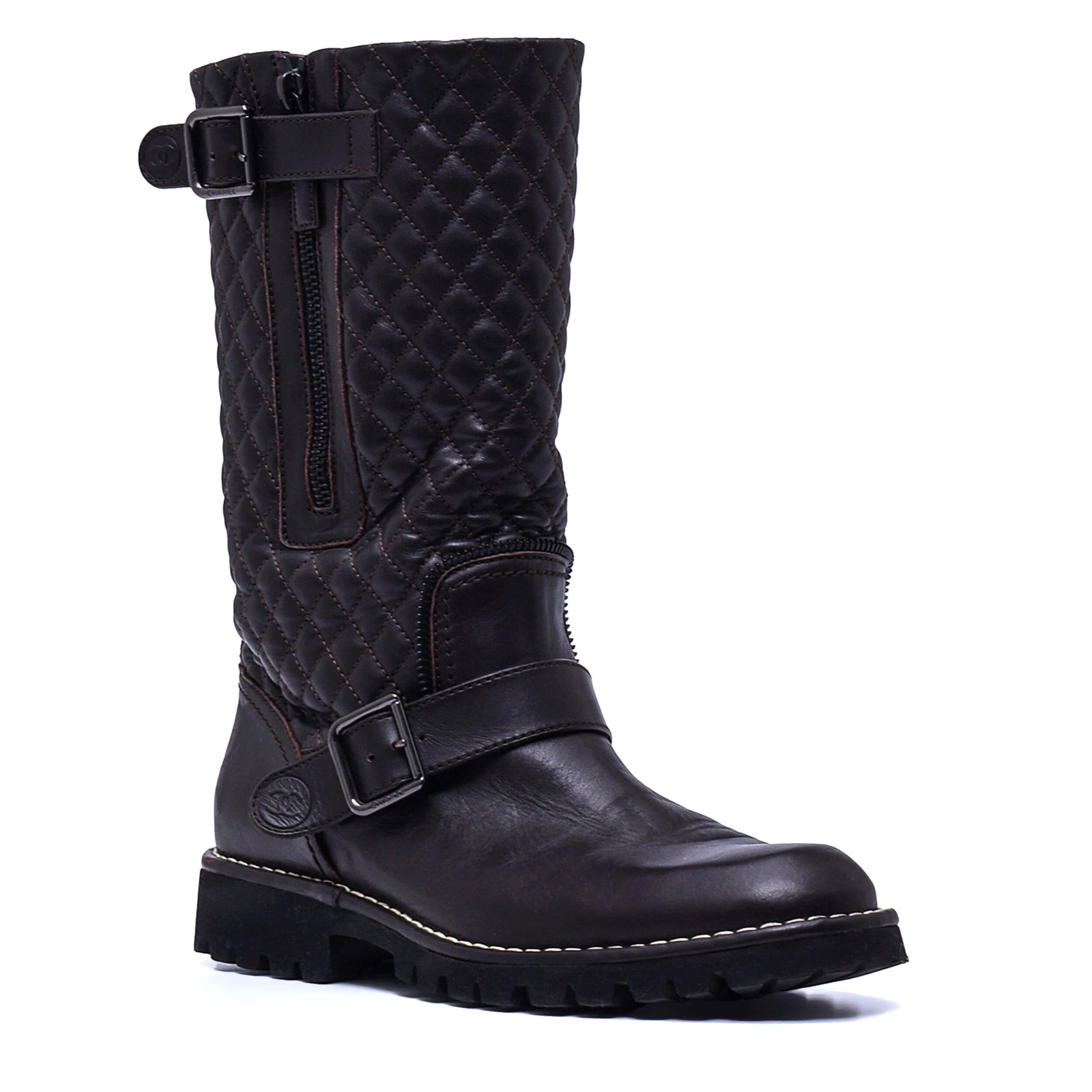 Chanel - Dark Brown Quilted Leather Boots / 38.5